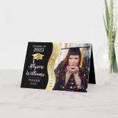 ブラック |金ゴールド大学院生Wave Grad Cap写真 サンキューカード (正面)