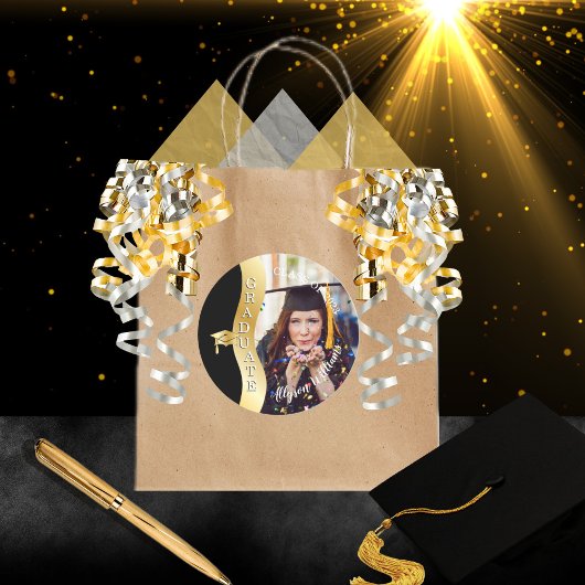 ブラック |金ゴールド大学院生Wave Grad Cap写真 ラウンドシール