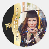 ブラック |金ゴールド大学院生Wave Grad Cap写真 ラウンドシール (正面)