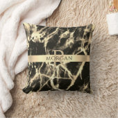 ブラック&金ゴールド大理石、ストライプ金ゴールド、名前&モノグラム クッション (ブランケット)