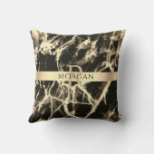ブラック&金ゴールド大理石、ストライプ金ゴールド、名前&モノグラム クッション (裏面)