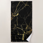 ブラック&金ゴールド大理石 ビーチタオル (正面)