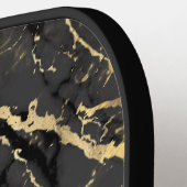 ブラック&金ゴールド大理石、金ゴールドバー、名前&モノグラム ピックルボールラケット (左詳細)