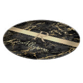 ブラック&金ゴールド大理石、金ゴールドバー、DIY名前&モノグラム カッティングボード (角)