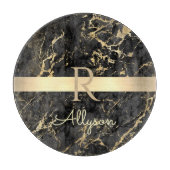 ブラック&金ゴールド大理石、金ゴールドバー、DIY名前&モノグラム カッティングボード (正面)