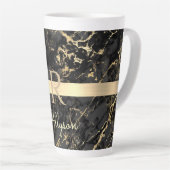 ブラック&金ゴールド大理石、金ゴールドバー、DIY名前&モノグラム カフェラテマグ (右アングル)