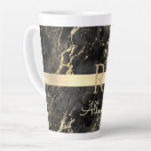 ブラック&金ゴールド大理石、金ゴールドバー、DIY名前&モノグラム カフェラテマグ (左アングル)