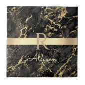 ブラック&金ゴールド大理石、金ゴールドバー、DIY名前&モノグラム タイル (正面)