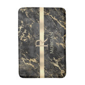 ブラック&金ゴールド大理石、金ゴールドバー、DIY名前&モノグラム バスマット (正面縦)