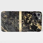 ブラック&金ゴールド大理石、金ゴールドバー、DIY名前&モノグラム iPhoneケース (裏面横)