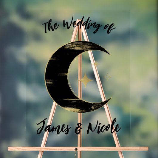 ブラック&金ゴールド天月の星結婚の歓迎 アクリルサイン (ニュートラル)