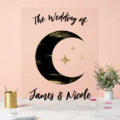 ブラック&金ゴールド天月の星結婚の歓迎 アクリルサイン (ウェディング)