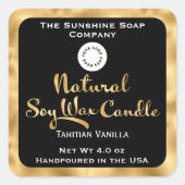 ブラック&金ゴールド天然大豆ワックスキャンドルラベルwロゴ スクエアシール (正面)