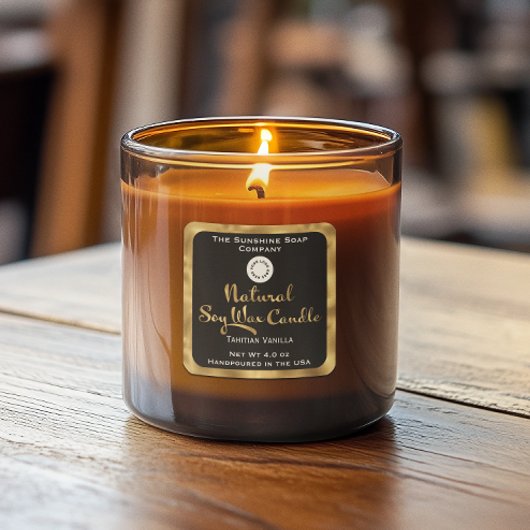 ブラック&金ゴールド天然大豆ワックスキャンドルラベルwロゴ スクエアシール