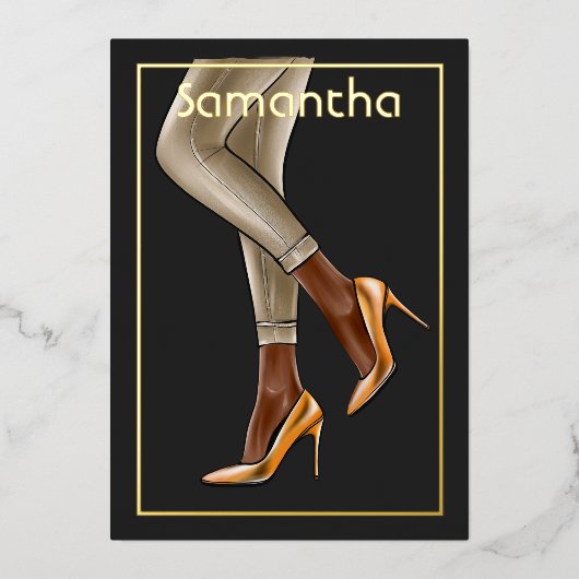 ブラック&金ゴールド女性バースデーパーティー 箔招待状 (正面)