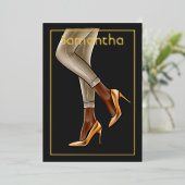 ブラック&金ゴールド女性バースデーパーティー 箔招待状 (立ち正面)