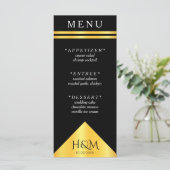 ブラック&金ゴールド幾何ストライプ式ウェディング メニュー (スタンド正面)