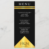 ブラック&金ゴールド幾何ストライプ式ウェディング メニュー (正面)