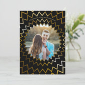 ブラック&金ゴールド幾何学的スターバストフォト結婚ズ 招待状 (スタンド正面)