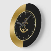 ブラック&金ゴールド幾何学的デザインとボートいかり ラージ壁時計 (傾斜)