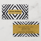 ブラック&金ゴールド幾何学線シックな名刺 名刺 (正面/裏面)