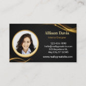 ブラック&金ゴールド従業員の写真ID会社セキュリティ 名刺 (正面)