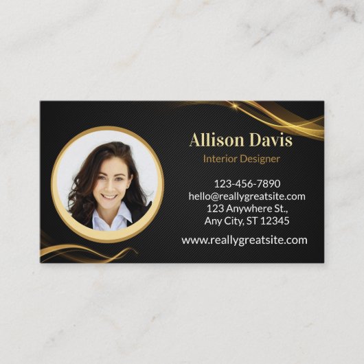 ブラック&金ゴールド従業員の写真ID会社セキュリティ 名刺 (正面)