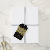 ブラック/金ゴールド応援フェイク-グリッターストライプのカスタム ギフトタグ (より糸付き)