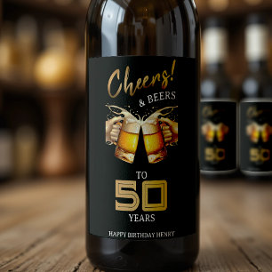 ブラック&金ゴールド応援&ビール50年50誕生日 ワインラベル