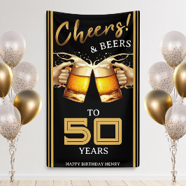 ブラック&金ゴールド応援&ビール50年50誕生日 横断幕