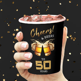 ブラック&金ゴールド応援&ビール50年50誕生日 紙コップ