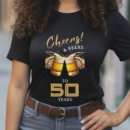ブラック&金ゴールド応援&ビール50年50誕生日 Tシャツ