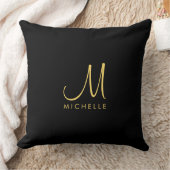 ブラック&金ゴールド手書きモノグラム名テンプレート クッション (ブランケット)
