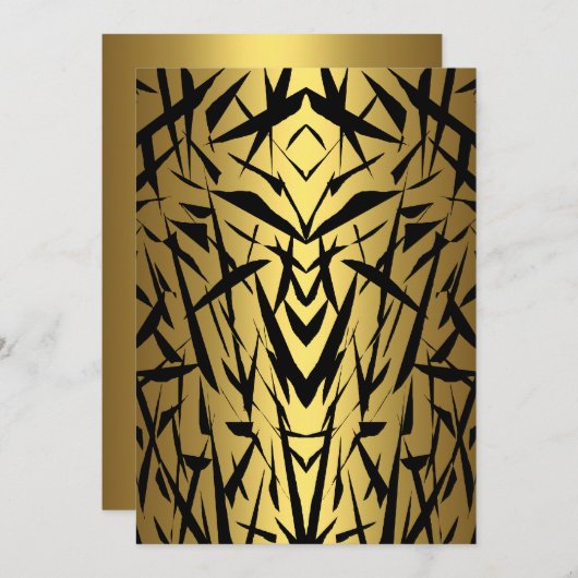 ブラック&金ゴールド抽象芸術招待状誕生日パーティー 招待状 (正面/裏面)