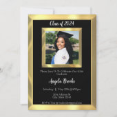 ブラック&金ゴールド斜め写真卒業パーティー 招待状 (正面)