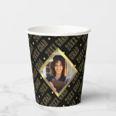 ブラック&金ゴールド斜め写真卒業年 紙コップ (裏面)