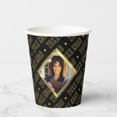 ブラック&金ゴールド斜め写真卒業年 紙コップ (正面)