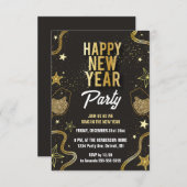 ブラック&金ゴールド新年パーティの招待状 招待状 (正面/裏面)