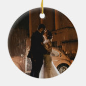 ブラック&金ゴールド日が差すことアールデコ当社の初めてのクリスマス セラミックオーナメント (裏面)