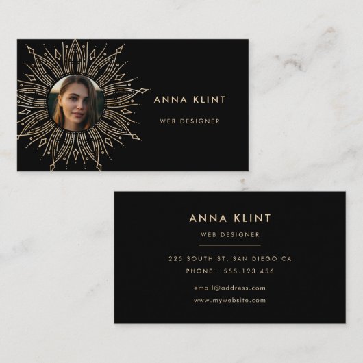 ブラック&金ゴールド日が差すことフレームアートデコ写真 名刺 (正面/裏面)