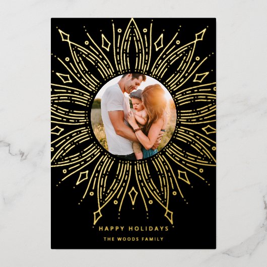 ブラック&金ゴールド日が差すことフレームアートデコ写真 箔シーズンカード (正面)