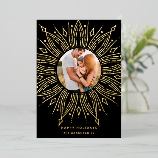 ブラック&金ゴールド日が差すことフレームアートデコ写真 箔シーズンカード (立ち正面)