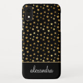 ブラック – 金ゴールド星シネアルモノグラム Case-Mate iPhoneケース (裏面)