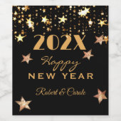 ブラック&金ゴールド星名新年(6) ワインラベル (シングルラベル)