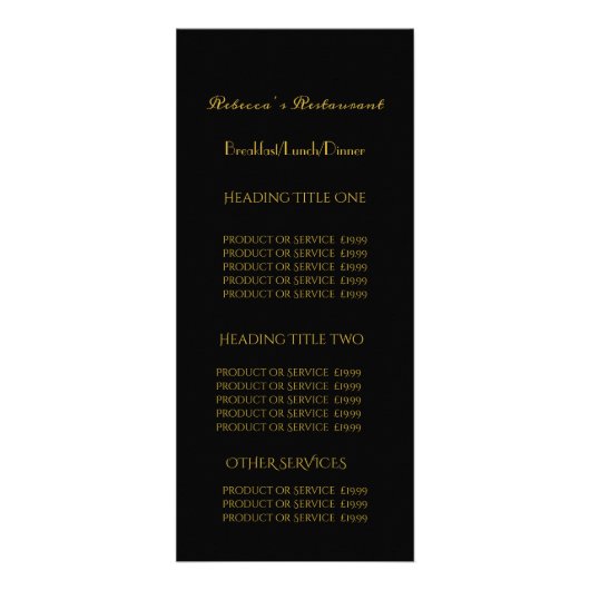 ブラック&金ゴールド書道ビジネス価格サービス ラックカード (正面)