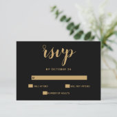 ブラック&金ゴールド書道結婚式招待状rsvp 出欠カード (スタンド正面)