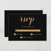 ブラック&金ゴールド書道結婚式招待状rsvp 出欠カード (正面/裏面)