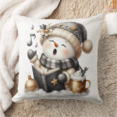 ブラック&金ゴールド歌唱雪だるま クッション (ブランケット)