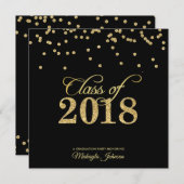 ブラック&金ゴールド水玉模様グリッタークラス2018パーティー 招待状 (正面/裏面)
