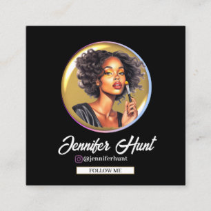 ブラック&金ゴールド水色Instagram名刺 スクエア名刺